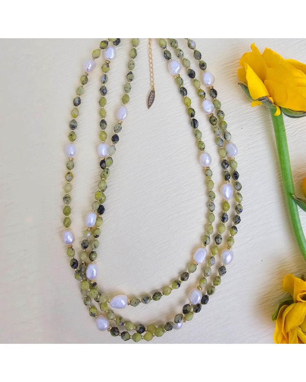Farra Metallic Gemstone With Pearls Multi Layers Necklace