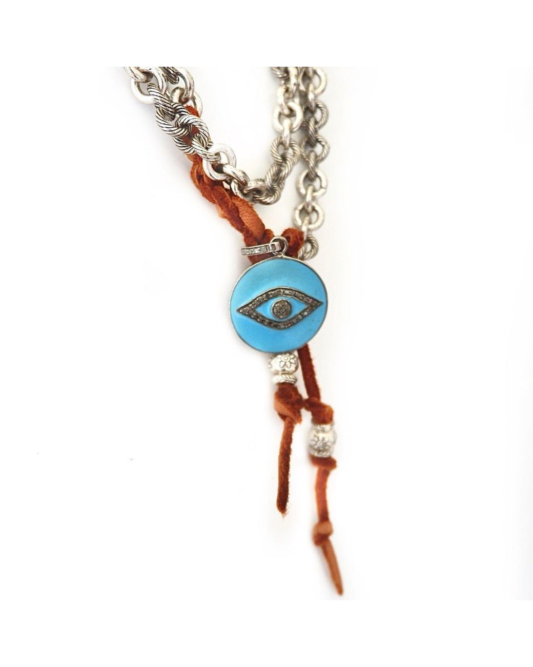 Persia Dona Jewelry Metallic Leather Pave Diamond Eye Necklace