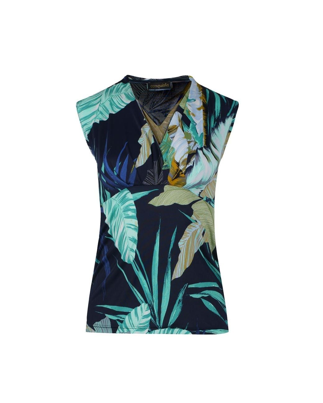 Conquista Green Print V Neck Jersey Top