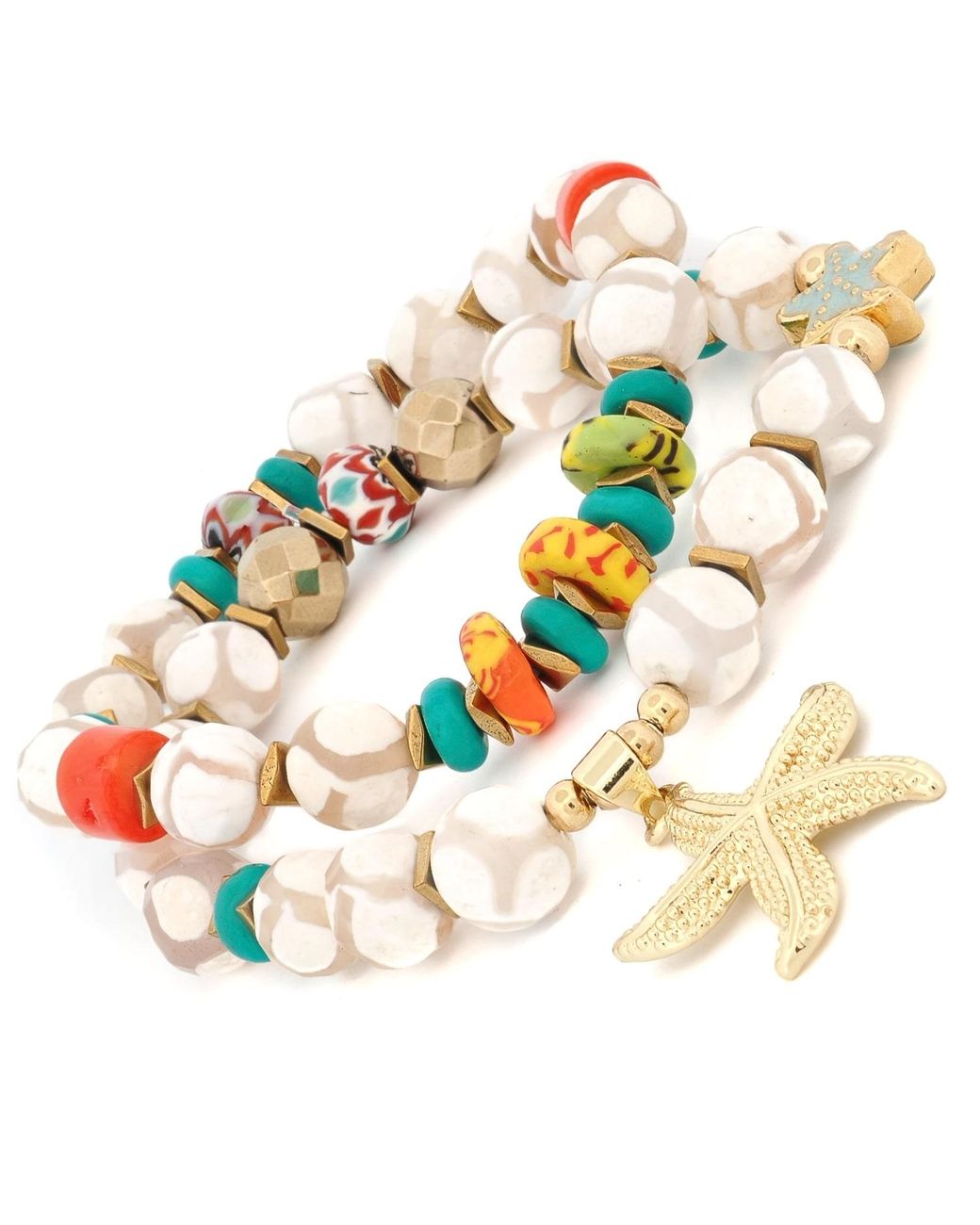 Ebru Jewelry Metallic Summer Beach Starfish Agate Bracelet Set