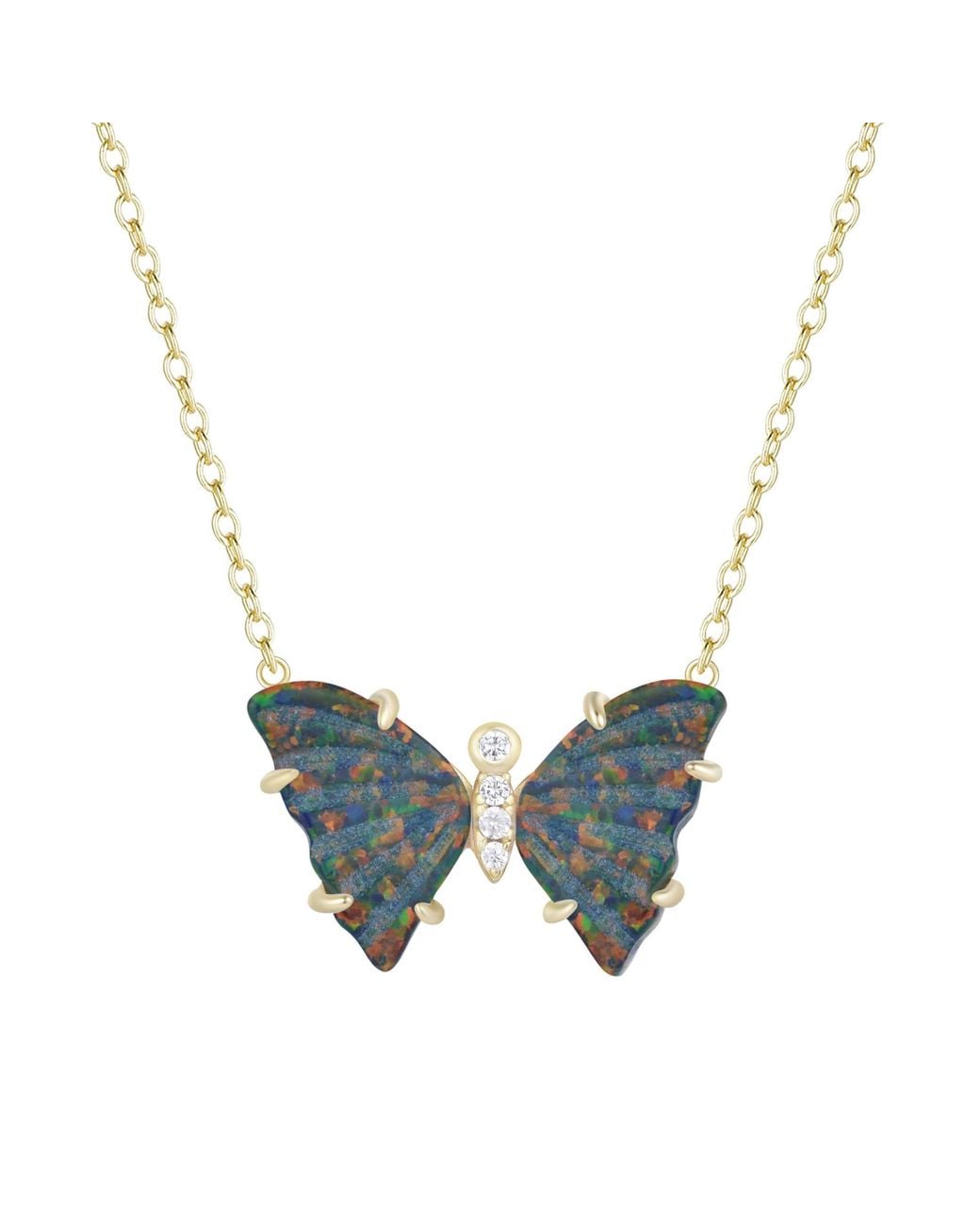 KAMARIA Blue Opal Butterfly Necklace With Prongs