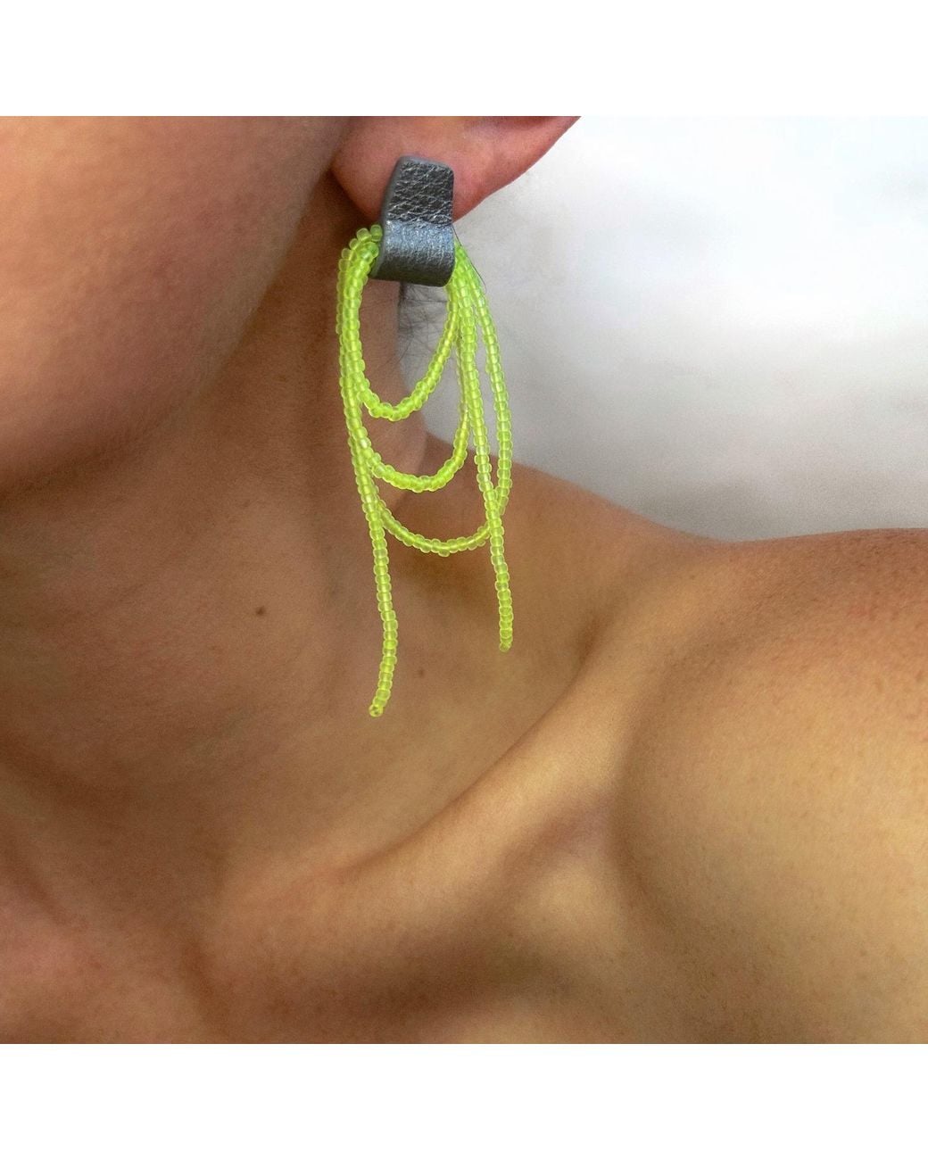 WAIWAI Green Bliss Beaded Dangle Earrings Neon