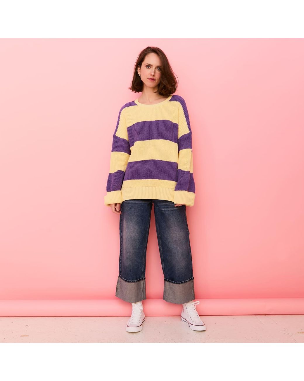 Cara & The Sky Purple Rhiannon Recycled Cotton Chunky Stripe Jumper