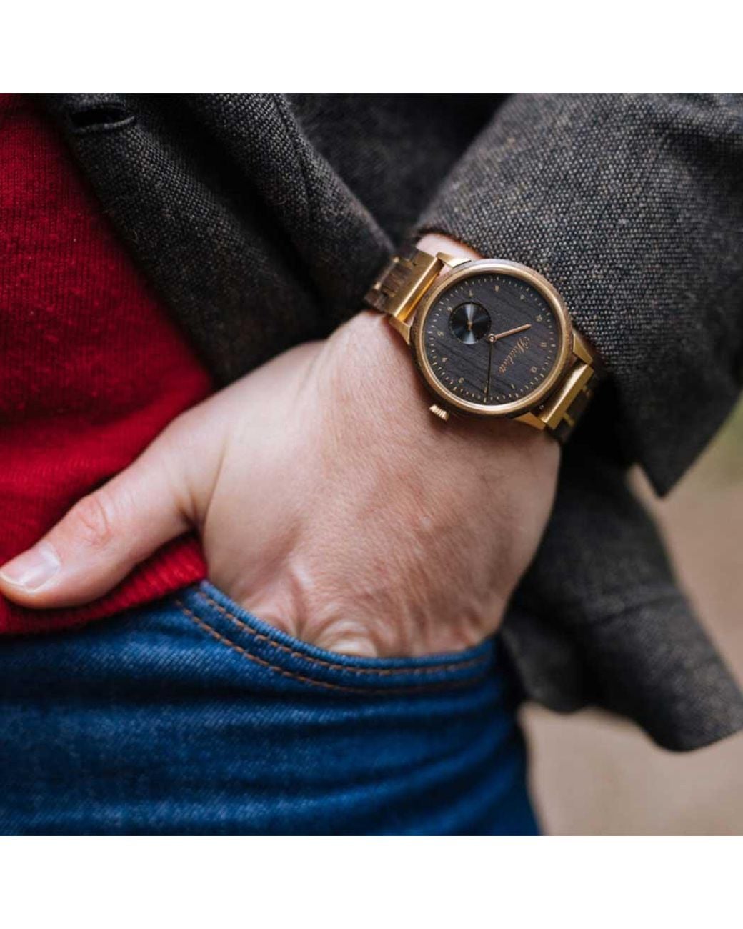 Waidzeit Metallic Mystic Watch With Wooden Strap