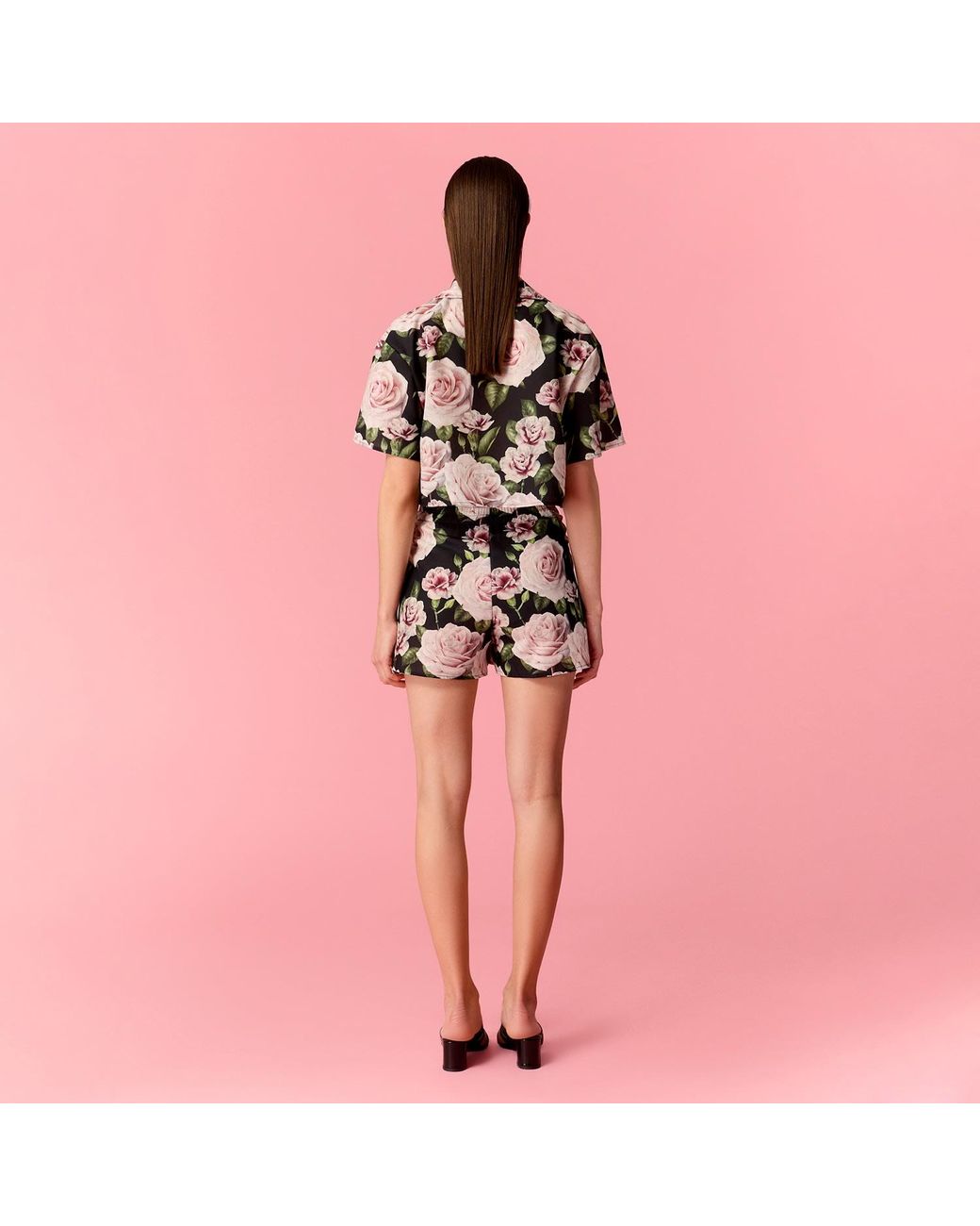 Nur Karaata Black Bloom Short Shirt Set