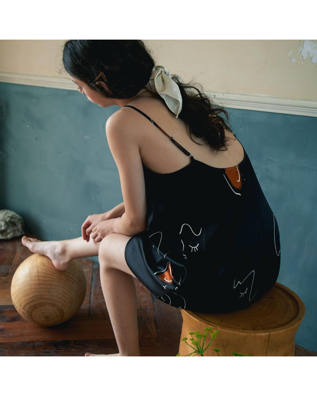 NOT JUST PAJAMA Black The Dream Art Printed Silk Dress
