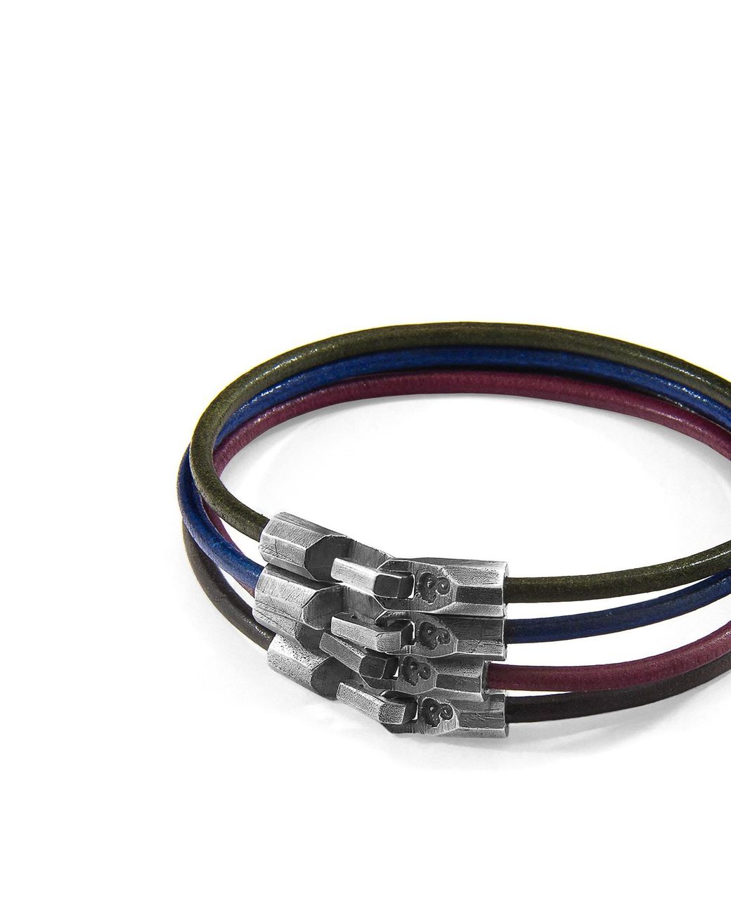 Anchor and Crew Azure Blue Talbot Silver And Round Leather Bracelet for men