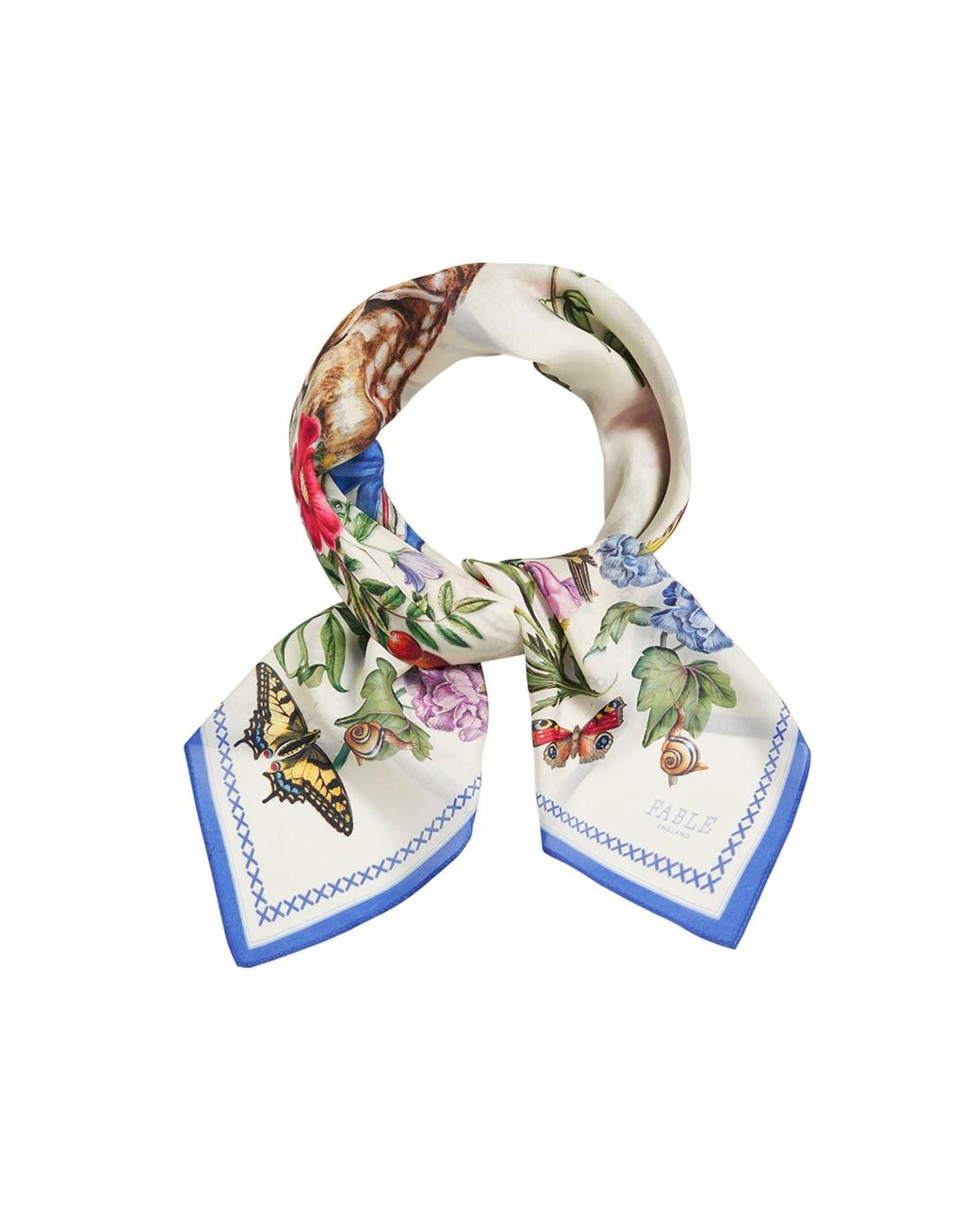 Fable England White Agnes Tales Square Silk Blend Scarf