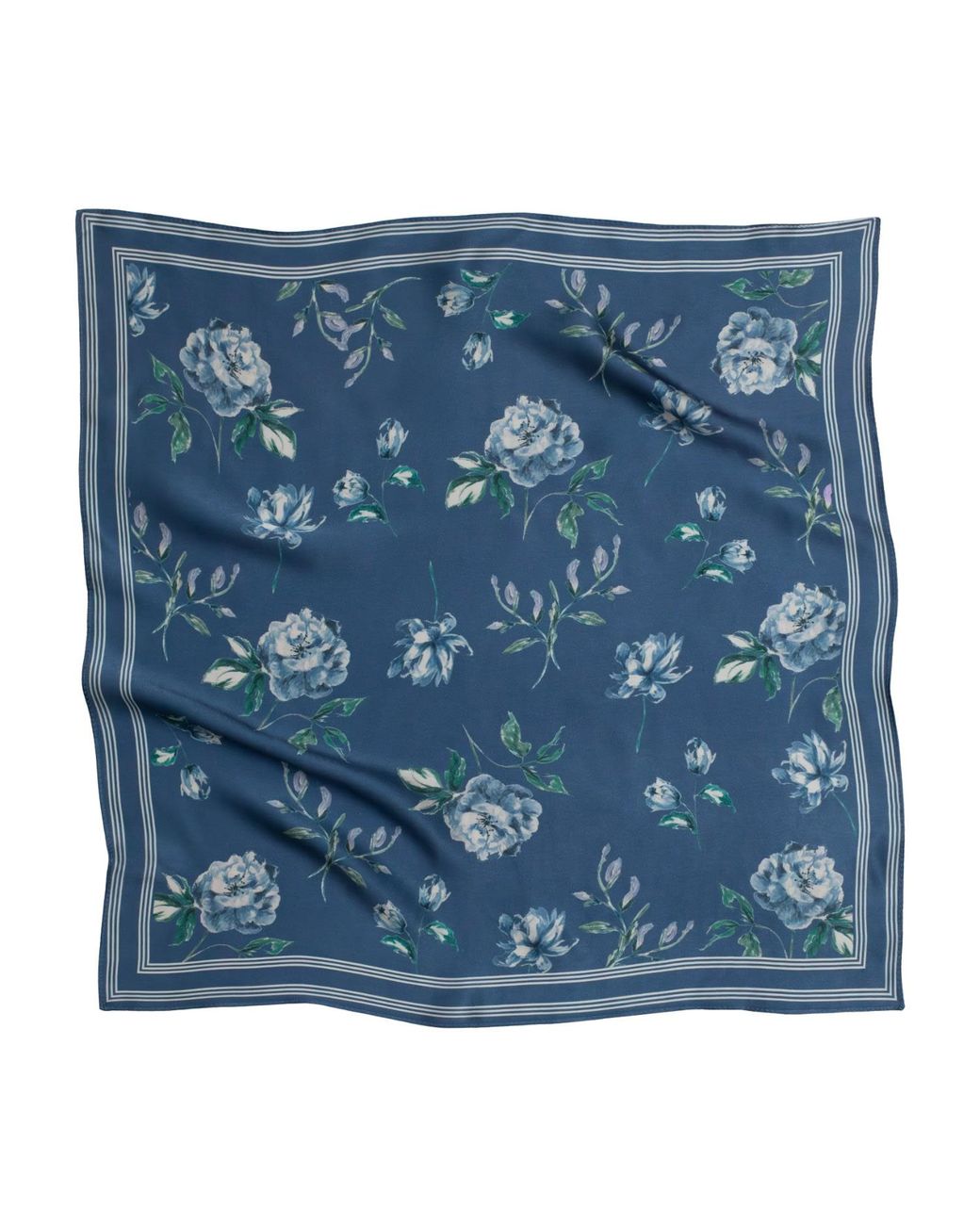 RainSisters Blue Small Floral Print Natural Silk Scarf