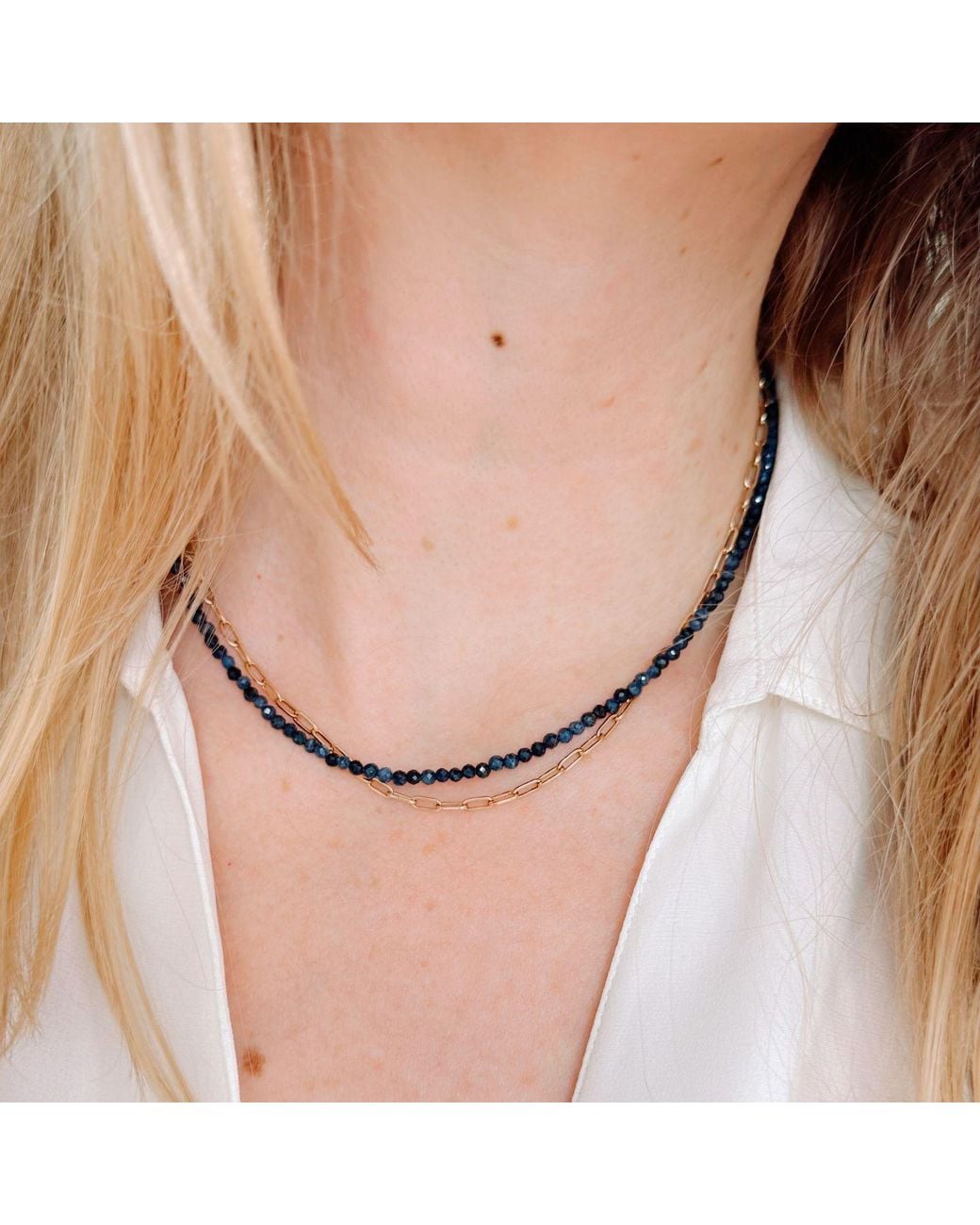 Herself Collections Metallic 14K Sapphire Bead Necklace