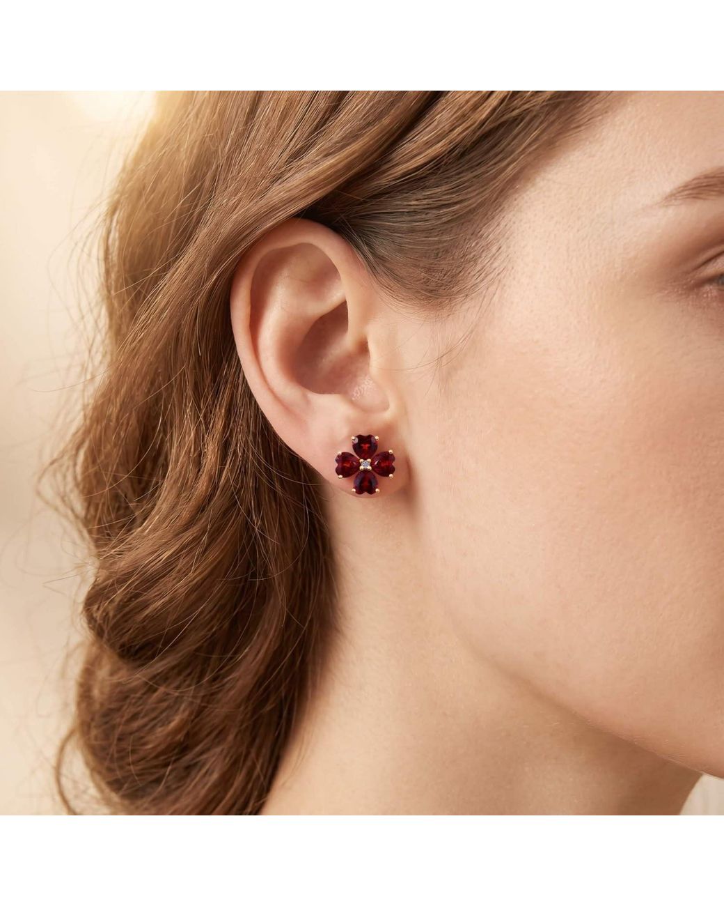 Kai Fine Jewelry Red Solid Natural Garnet & Diamond Clover Earrings