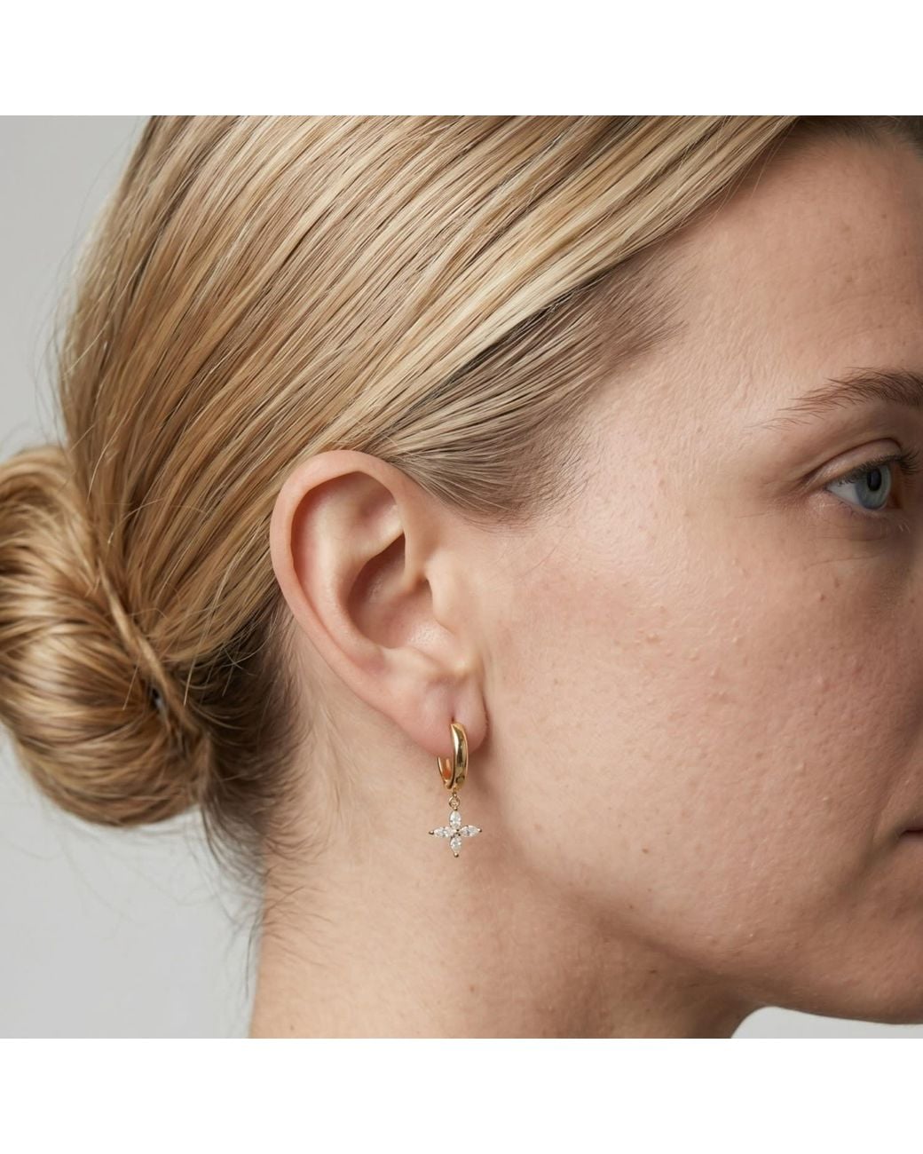 Uchi and Soto Metallic Kinmokusei Flower Drop Huggie Hoop Earrings