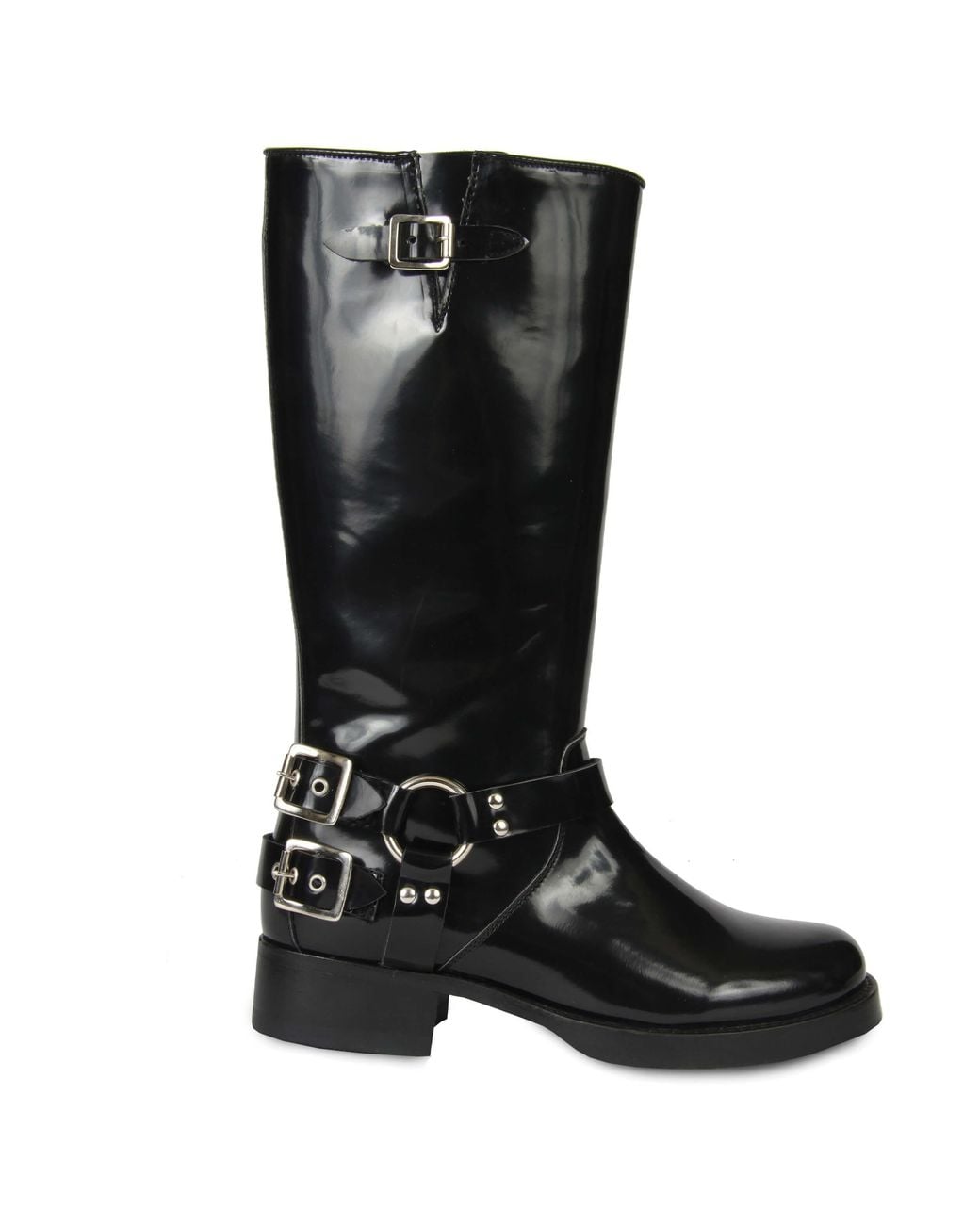 Urbnkicks Black Tall Biker Patent Boots