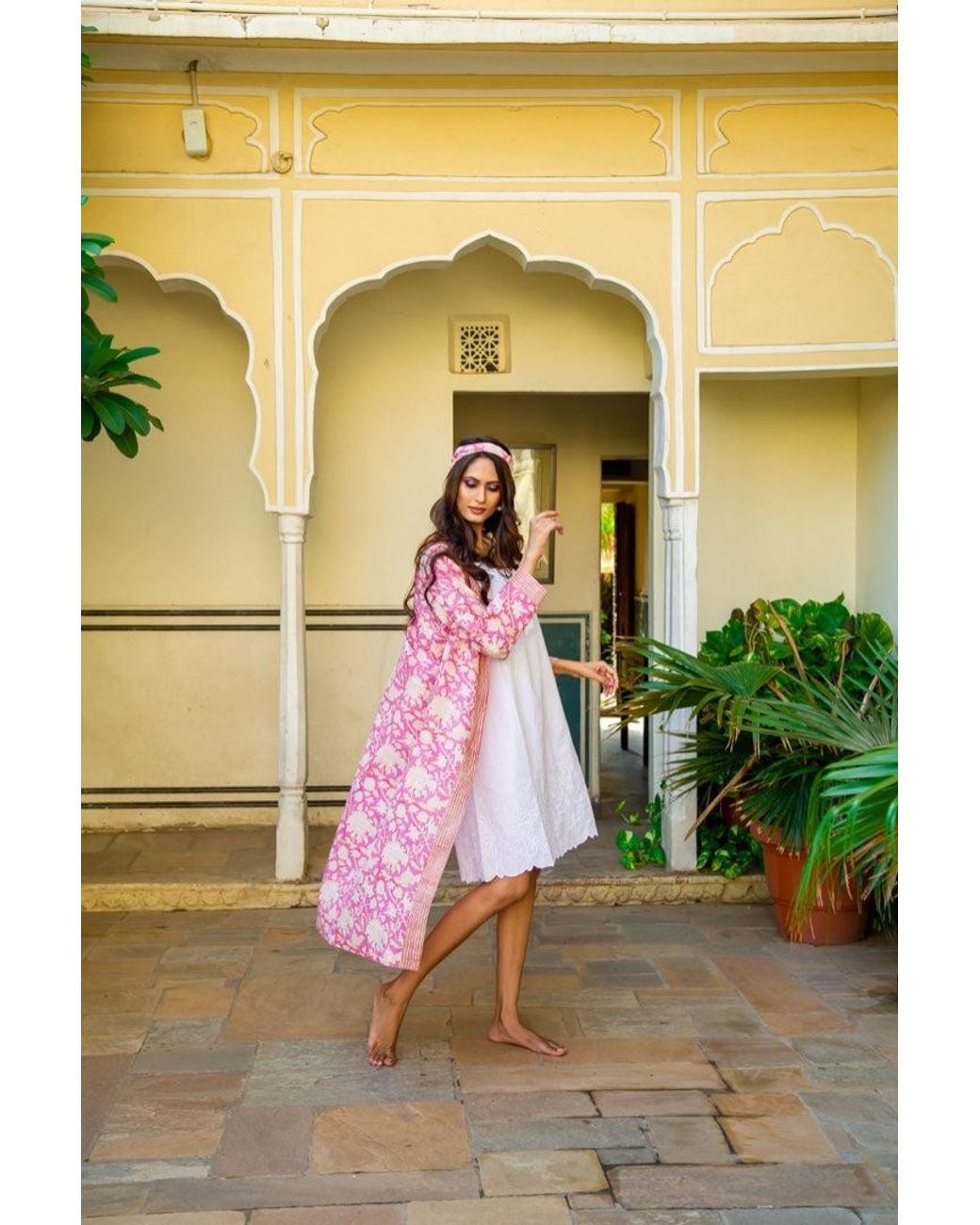 NoLoGo-chic Pink Hand Printed Kimono Robe