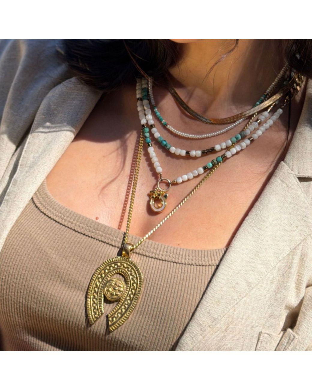 Rachel Nathan Metallic Mother Of Pearl With Western Charm Necklace