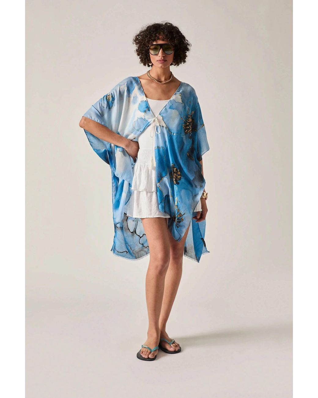 James Lakeland Blue Watercolour Floral Kaftan