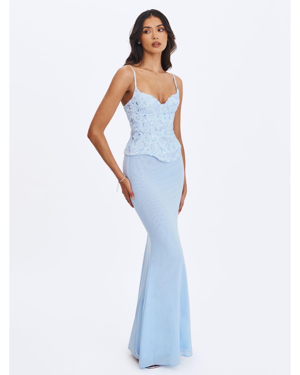 Miss Circle New York Blue Aurielle Baby Sweetheart Mermaid Peplum Maxi Dress
