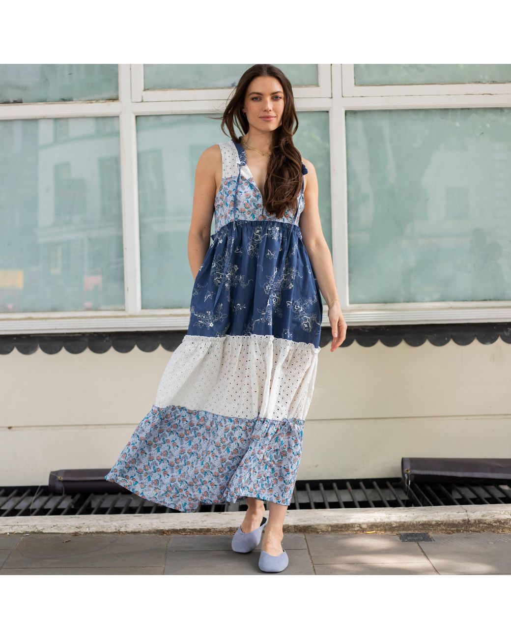 Cara & The Sky Blue Maisie Floral Sleeveless Boho Maxi Summer Dress