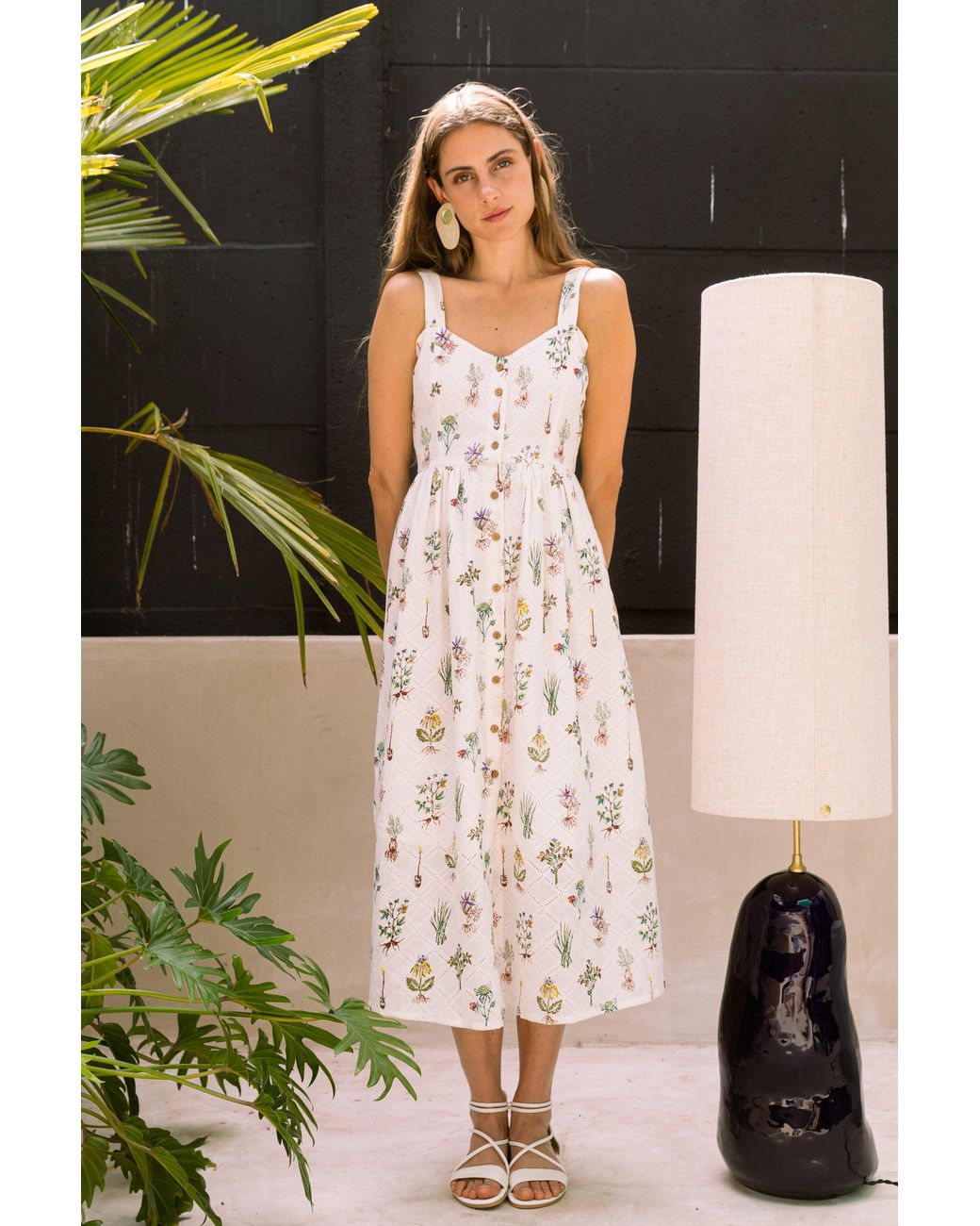 Em & Shi White Healing Herbs Button Down Dress