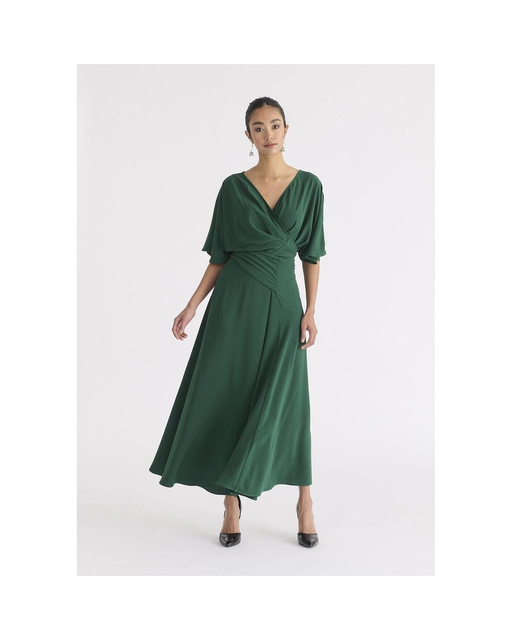 Paisie Green Flare Sleeves Maxi Wrap Dress