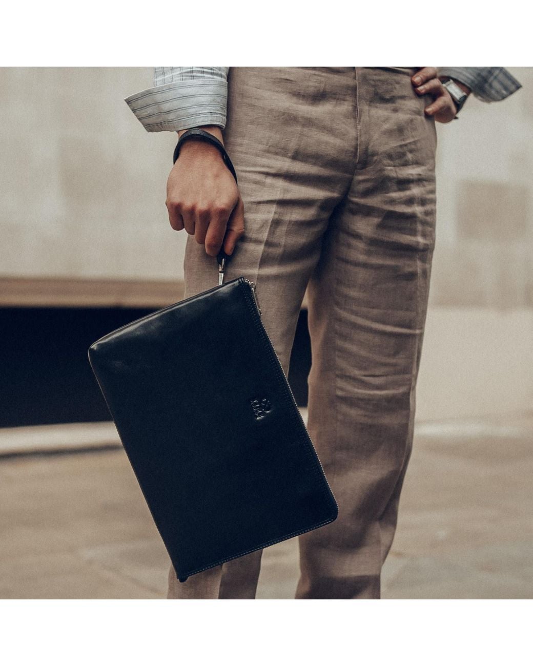 Time Resistance Black Leather Clutch Purse for men