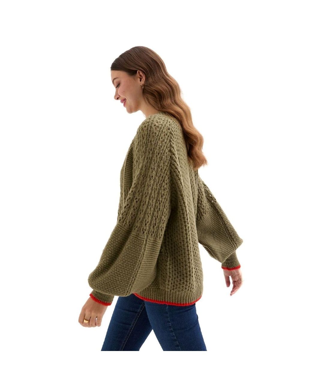 Cara & The Sky Green Brigit Balloon Sleeve Pointelle Stitch Cardigan