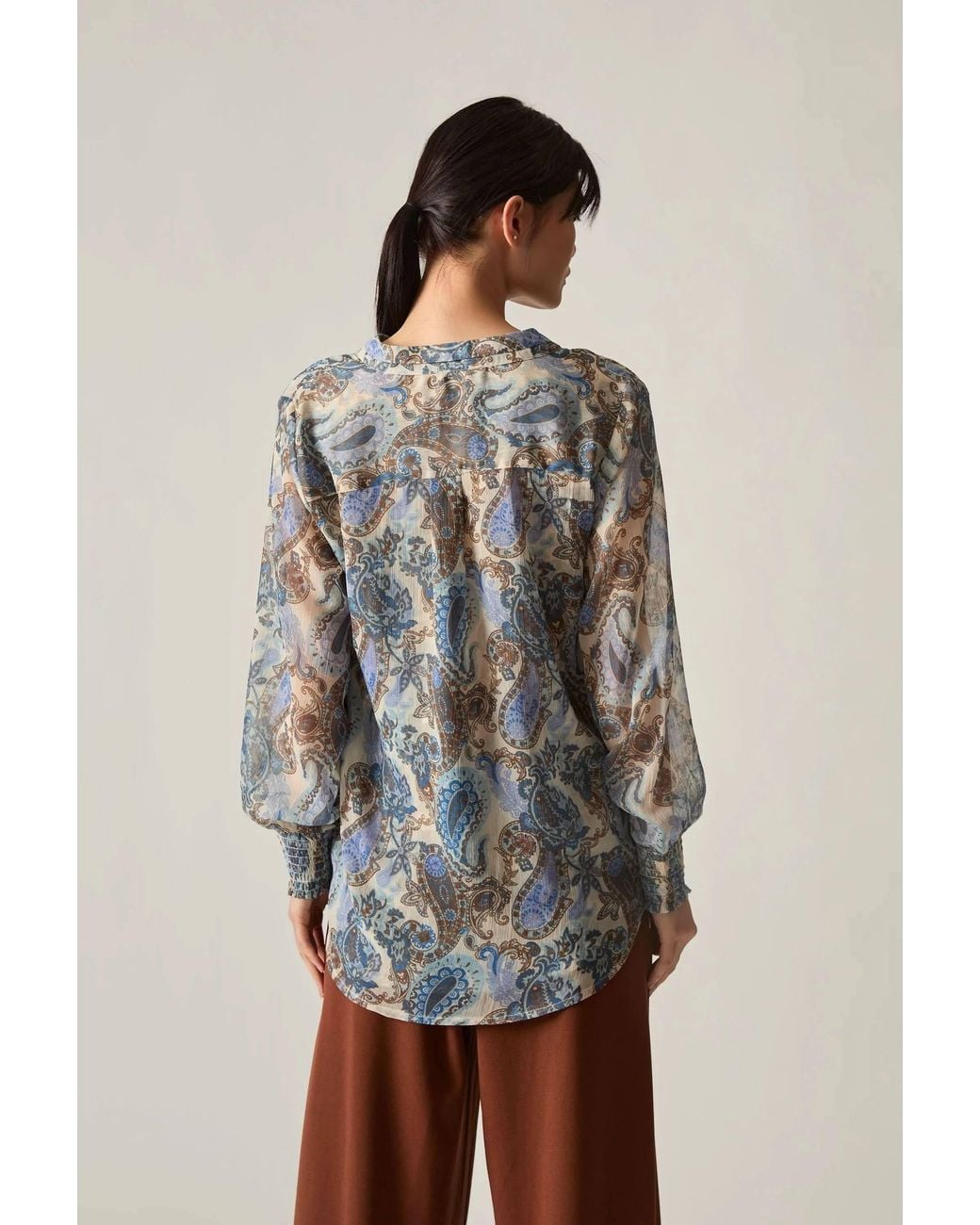 James Lakeland Gray Paisley Print Blouse