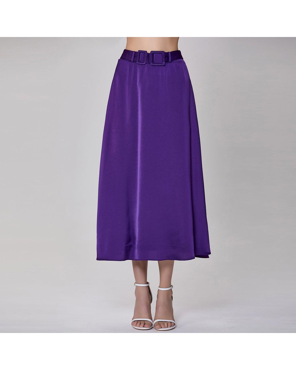 Smart and Joy Purple Wide Belt Flared Skirt