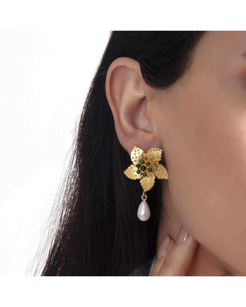 Milou Jewelry Metallic Flower Pearl Drop Earrings