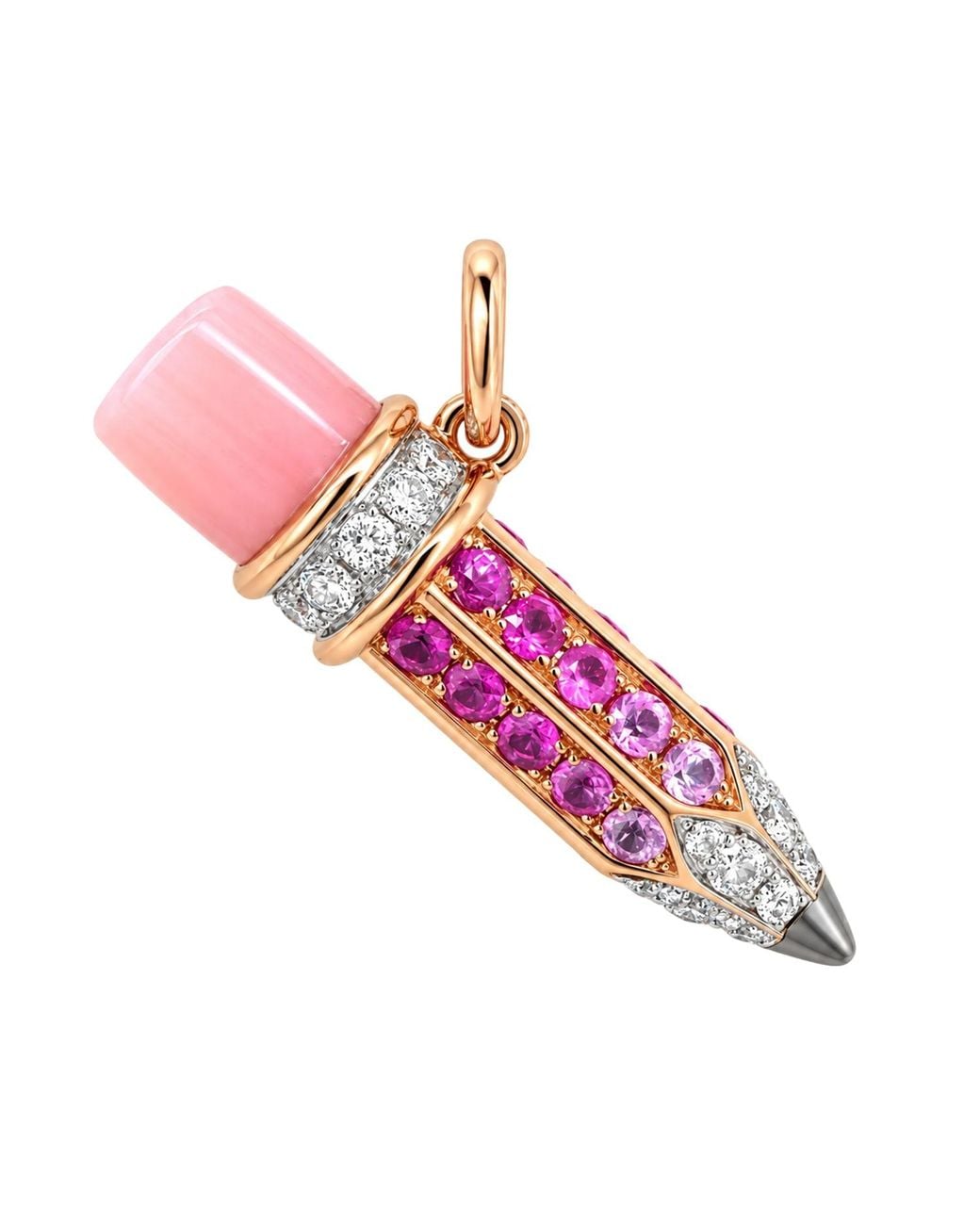 Artisan Pink 18K Sapphire, Opal & Diamond Pencil Pendant
