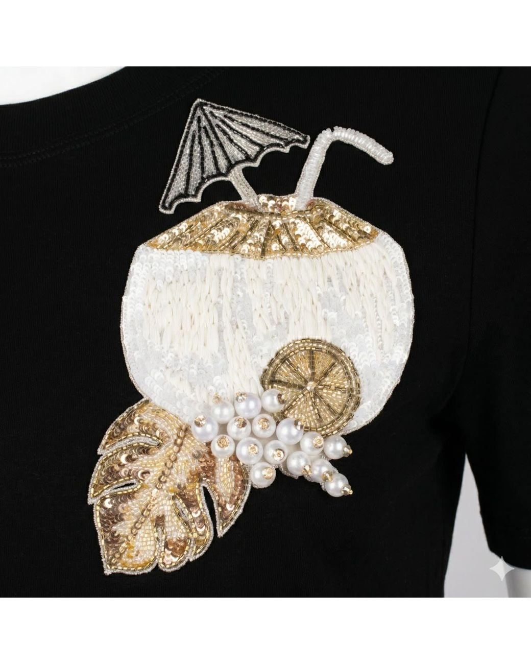 House of Laines London Black Laines Couture Embellished Pina Colada T-Shirt