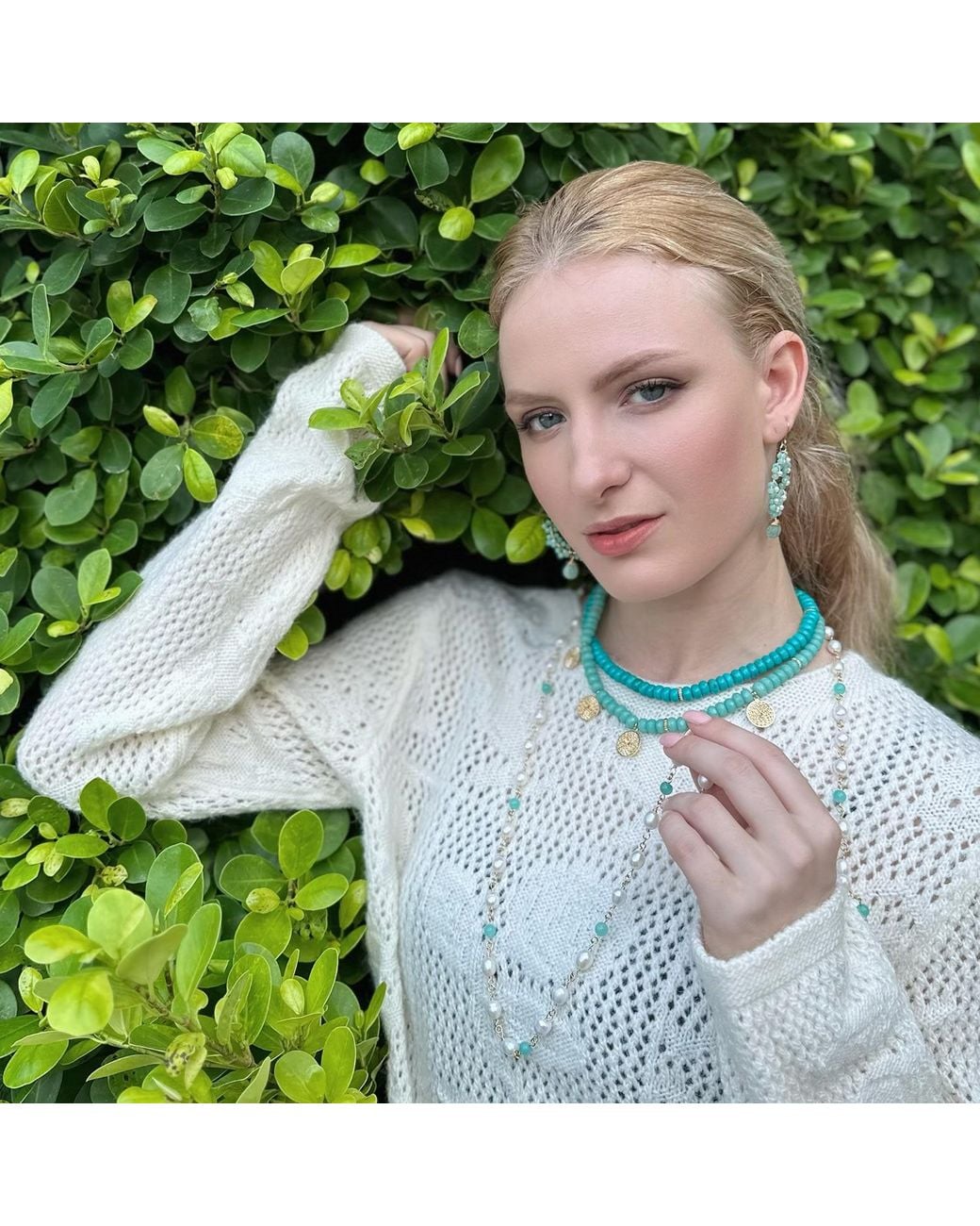 Farra Metallic Freshwater Pearls With Amazonite Long Necklace