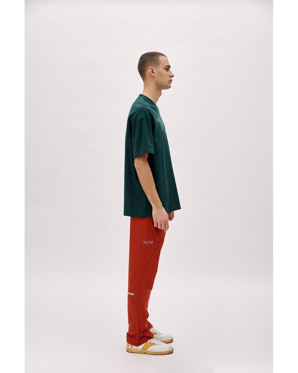 Pcfg Green Oversized Tee With Emboss Detail for men