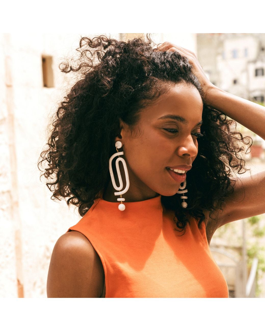 By Chavelli White Labyrinth Dangly Statement Earrings
