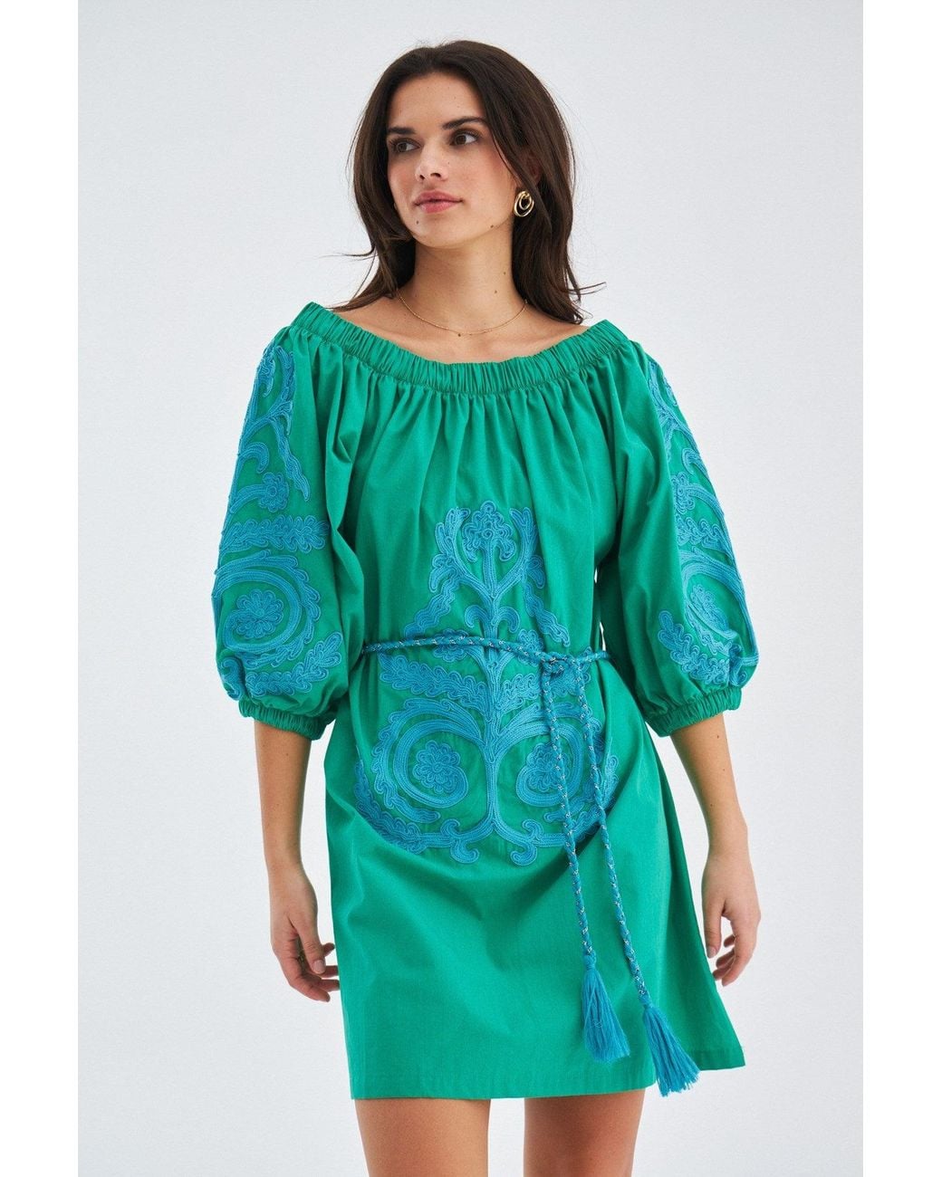 Peraluna Green Masumi Embroidered Mini Dress