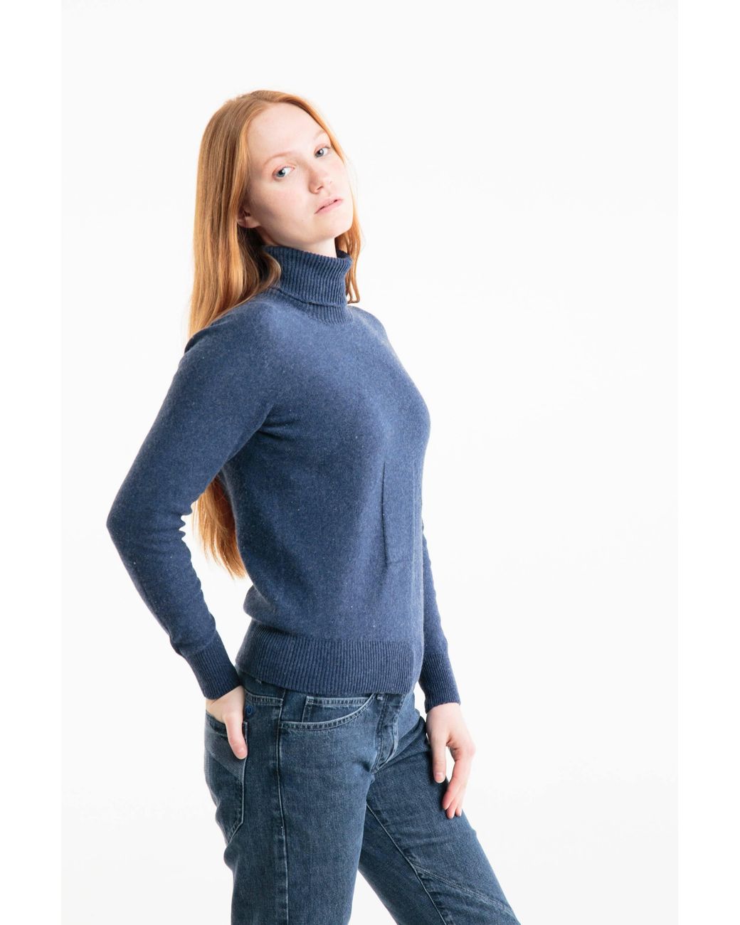 Reet Aus Blue Seamless Turtleneck Sweater