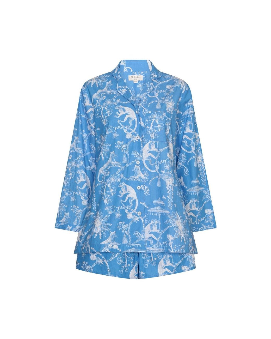 NoLoGo-chic Blue Jungle Print Cotton Poplin Shorts Pj Set