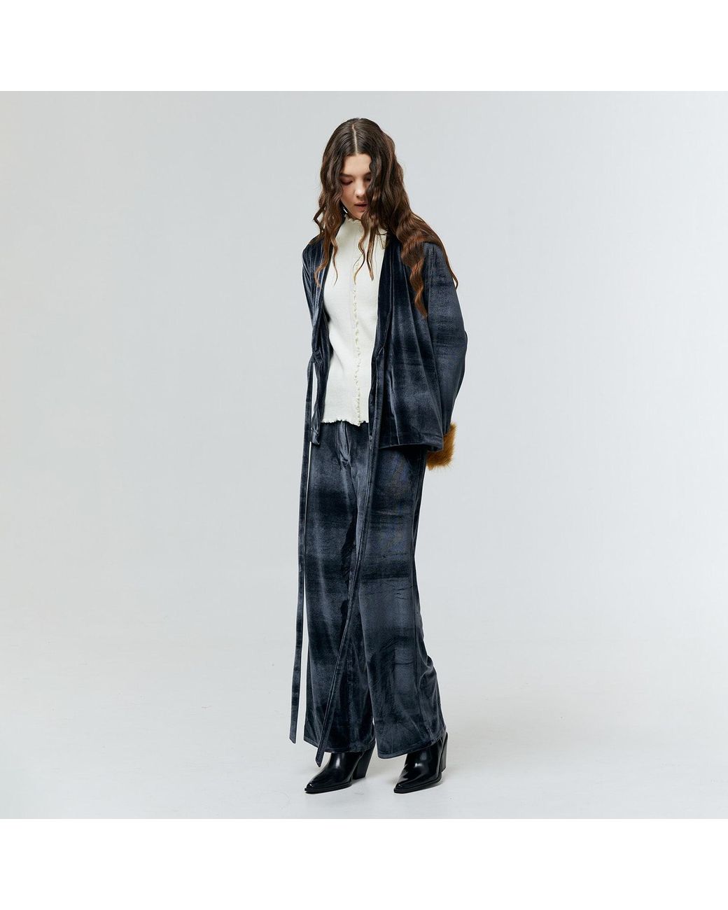 Ats the Label Black Aurielle Velvet Fur Cuff Top