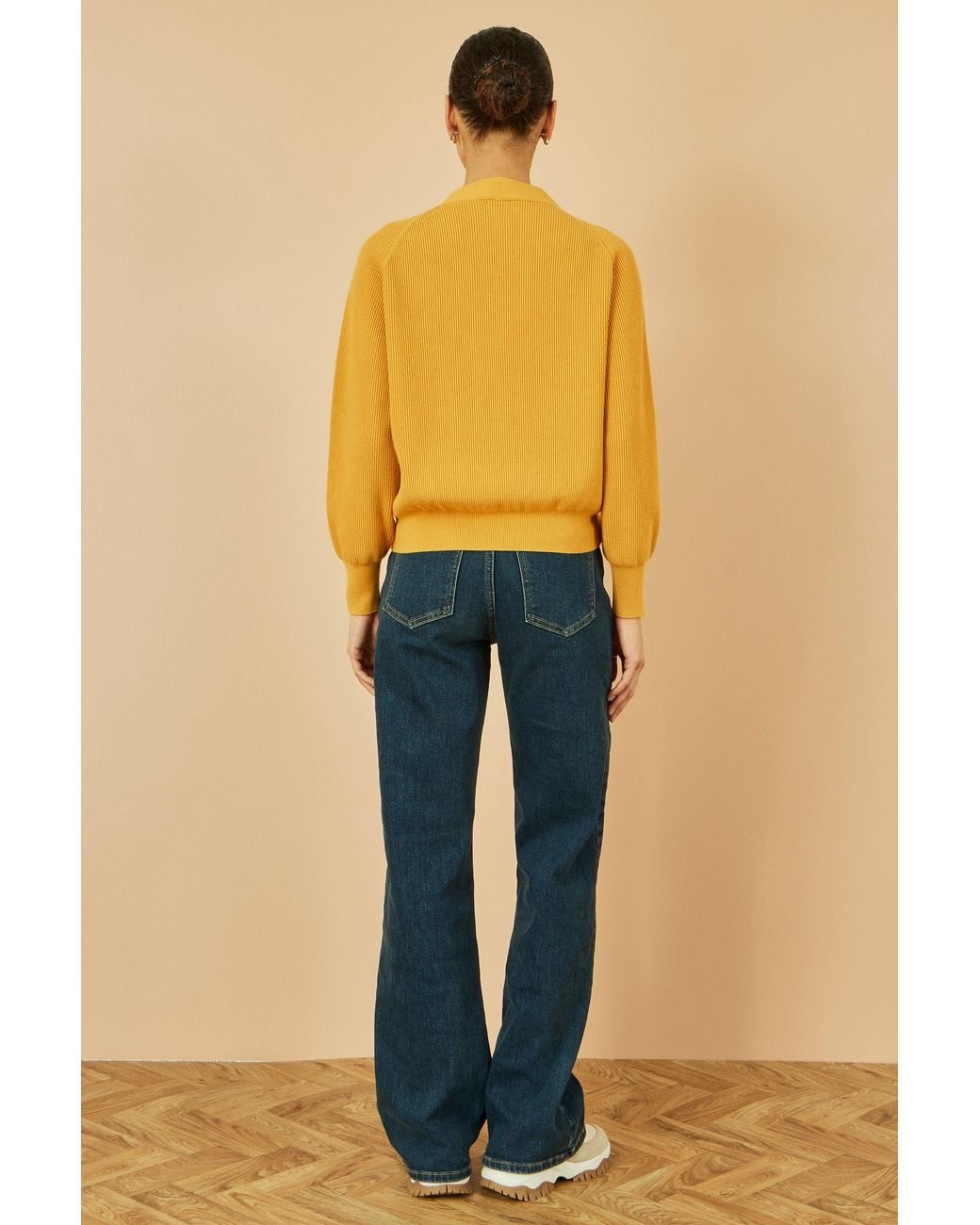 Yumi' Yellow Mustard Relaxed Fit Cardigan With Stitch Detail