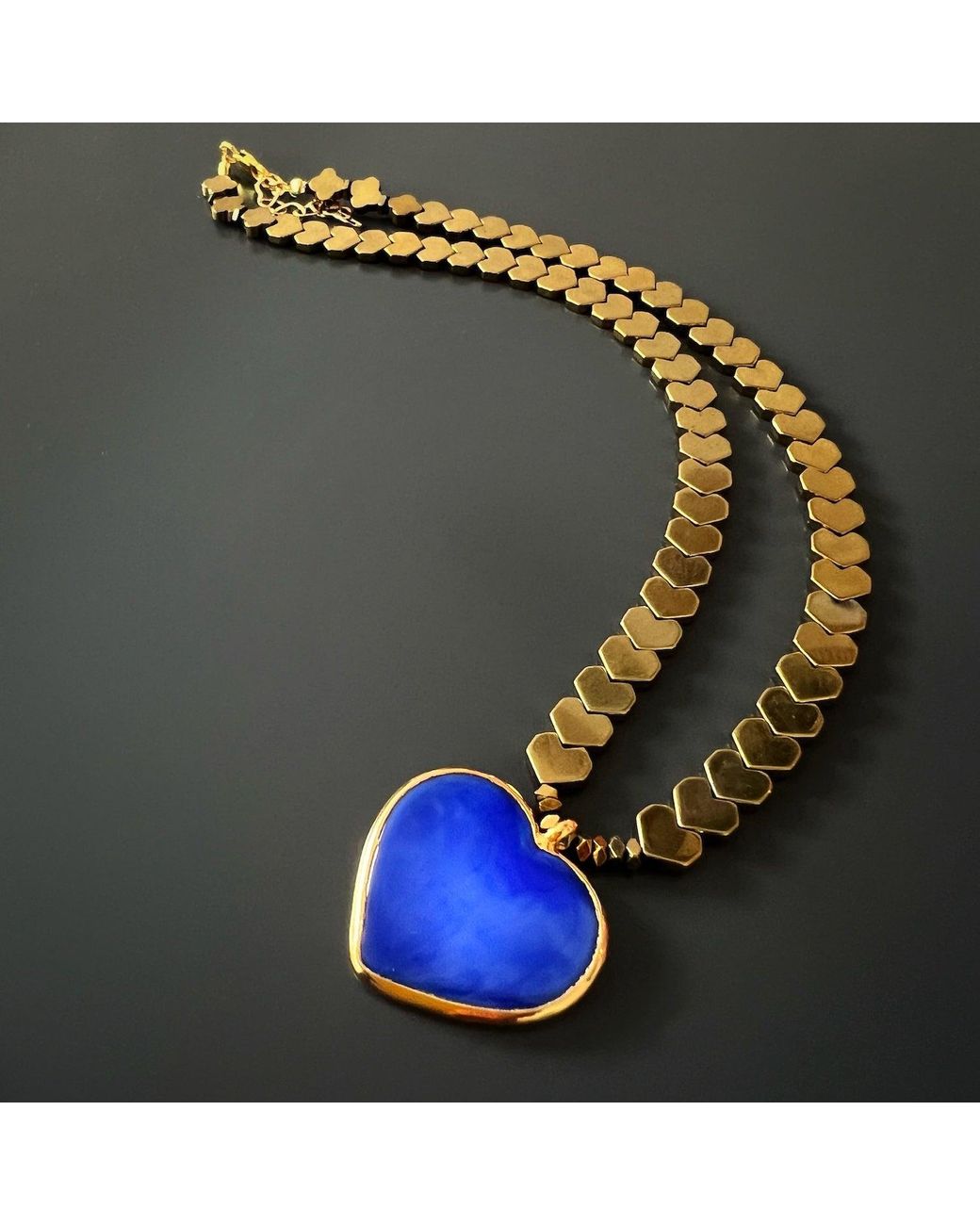 Ebru Jewelry Blue Murano Glass Heart Pendant Hematite Happy Necklace