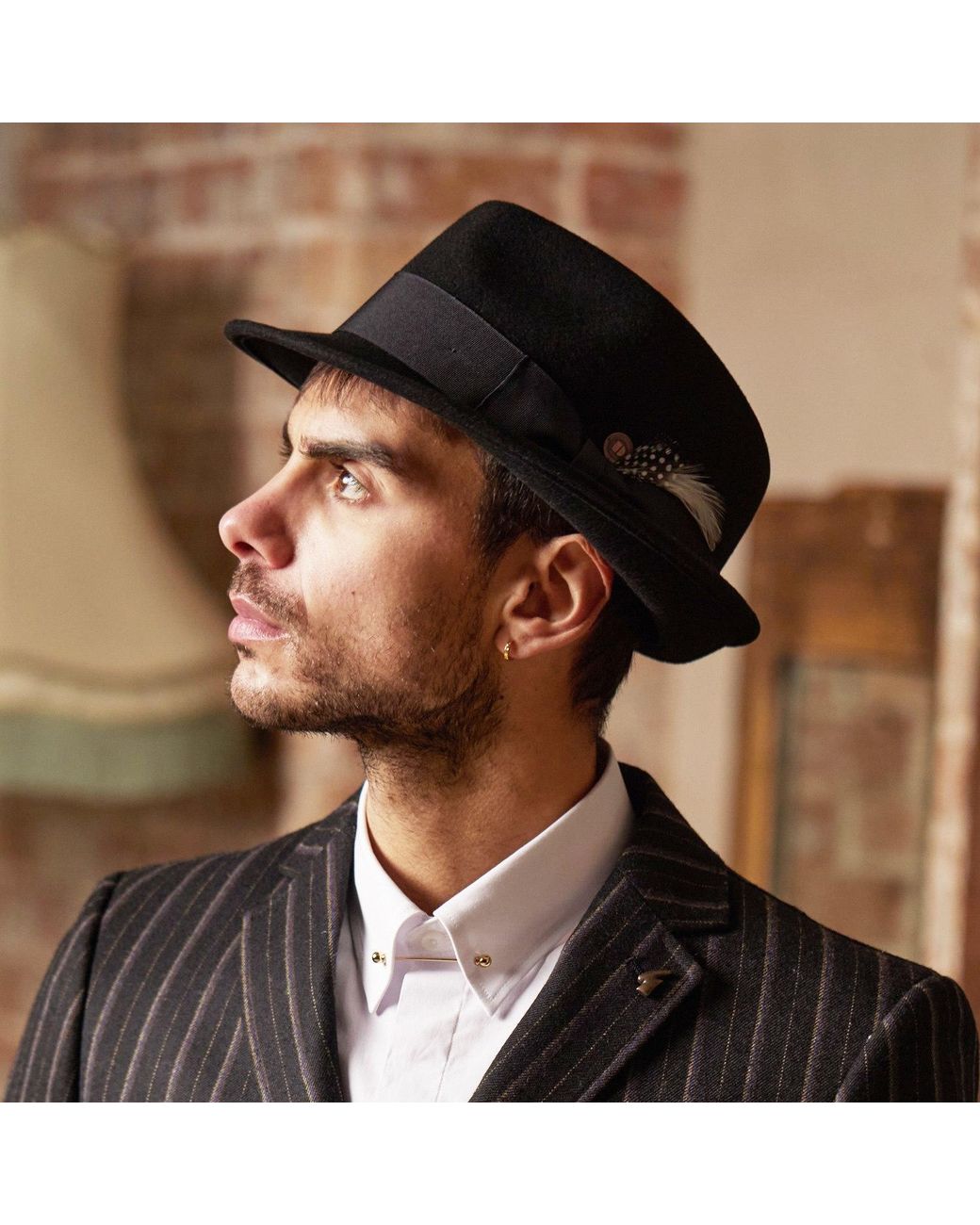 Dasmarca Hats Black Darwin Felt Trilby With Feather for men