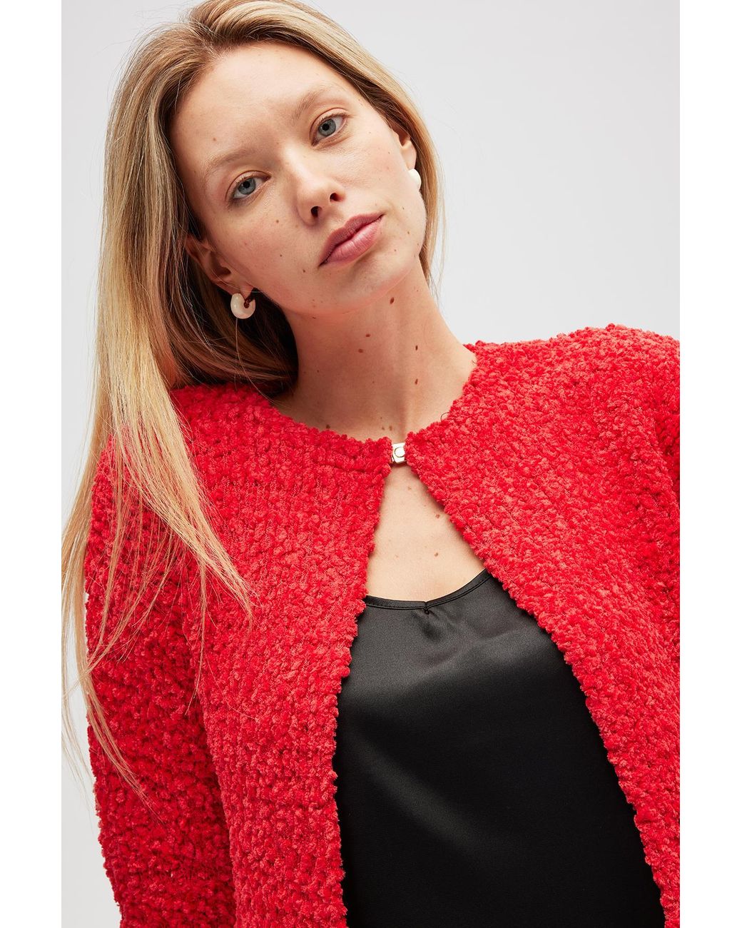 Peraluna Red Kayla Crop Knit Cardigan