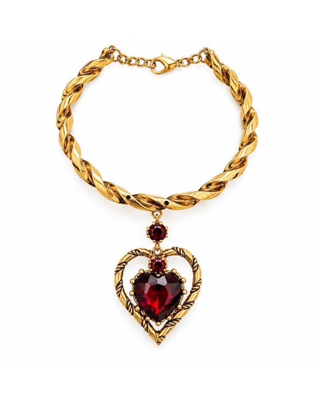 Vstyle Metallic Ruby Sacred Heart Statement Choker
