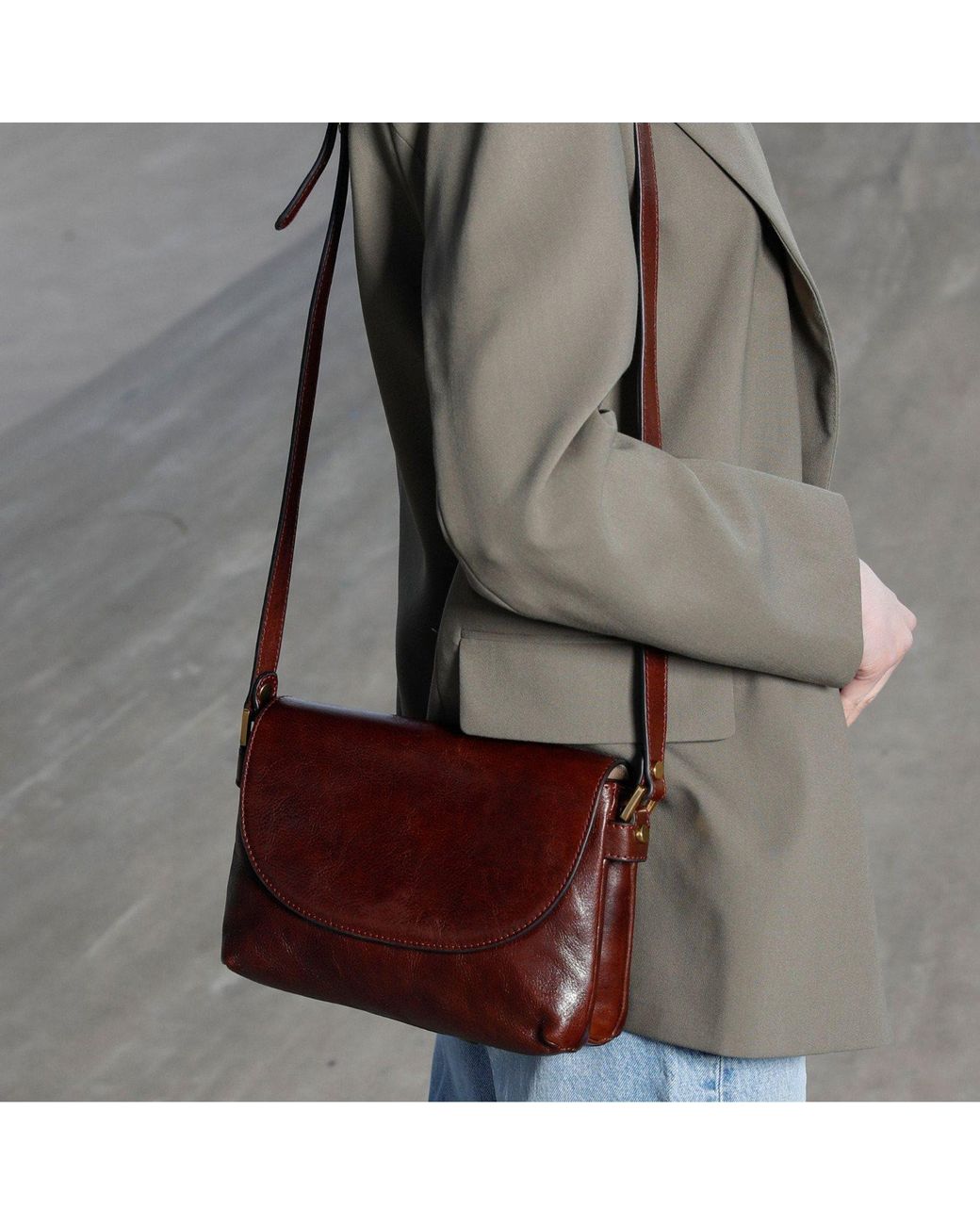 Time Resistance Brown Leather Cross Body Bag For