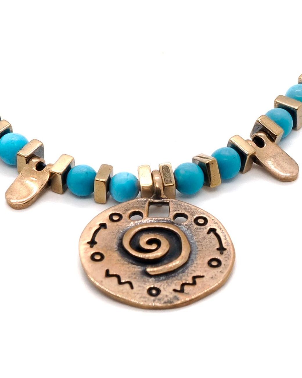Ebru Jewelry Blue Om & Spiral Charm Beaded Choker Necklace