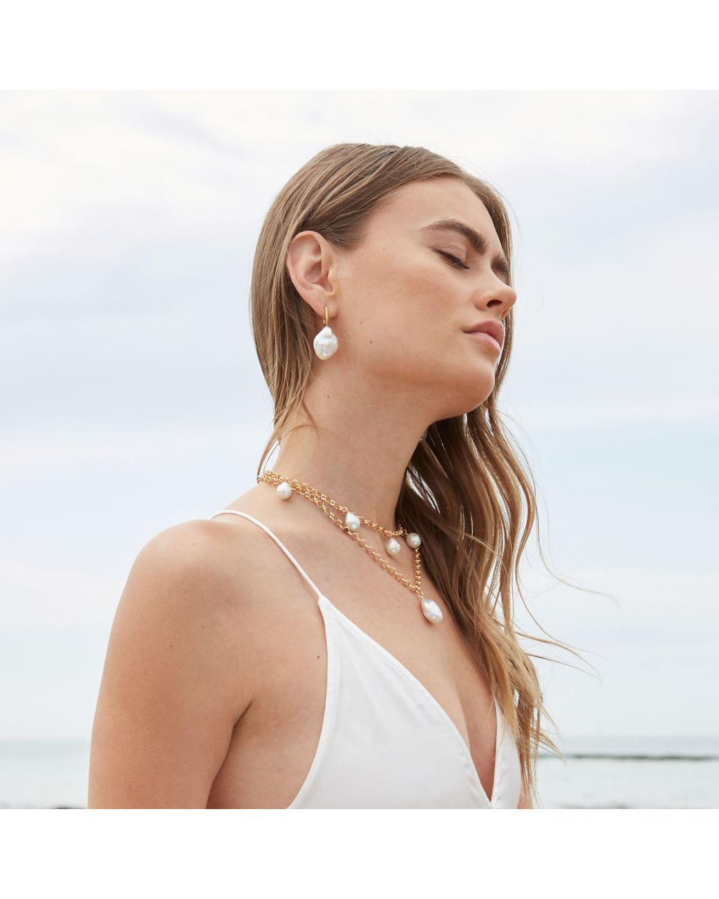 Ora Pearls Metallic Aetis Flat Baroque Pearl Hoop Earrings
