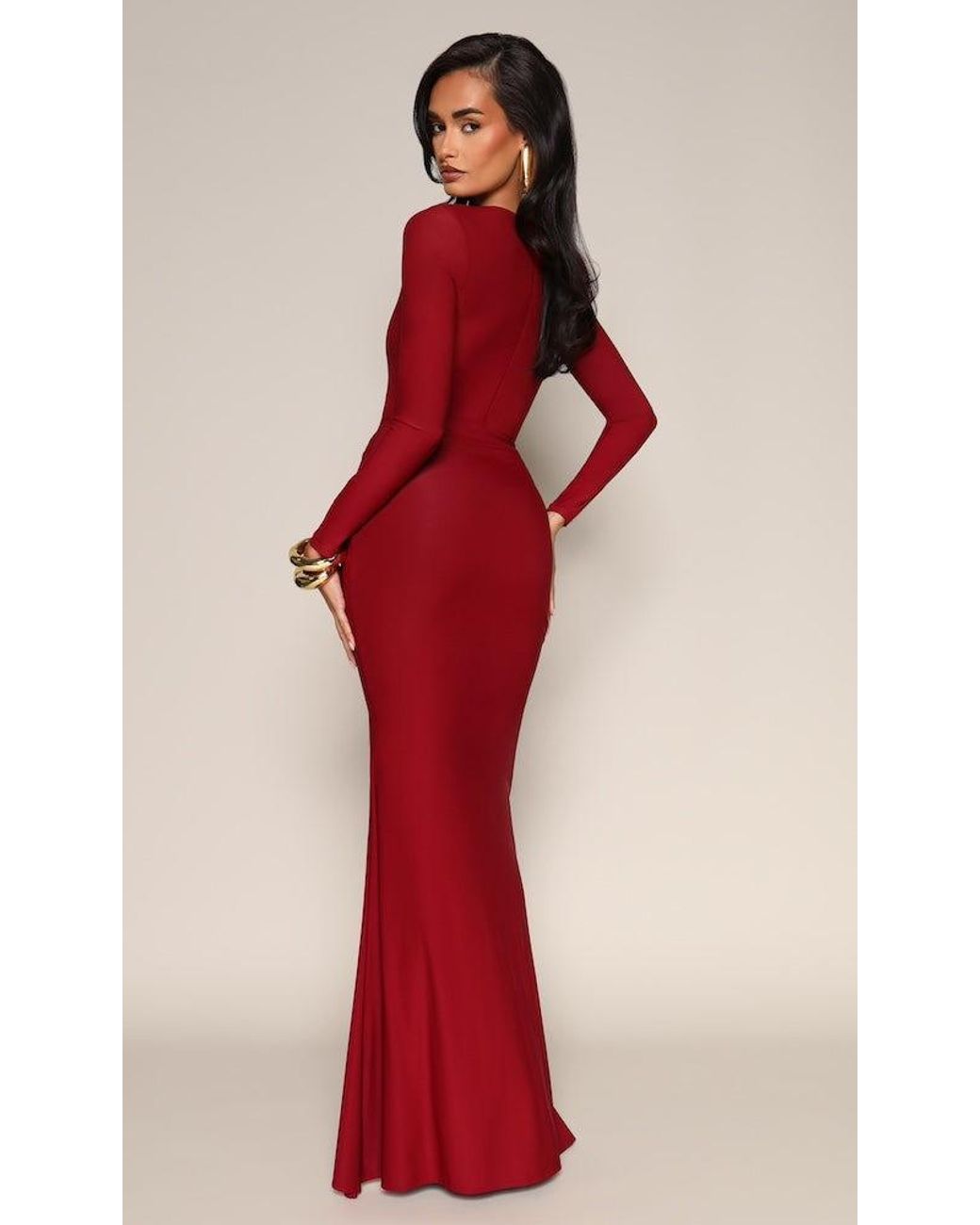 Moda Glam Red Asymmetrical Bodysuit- Burgundy