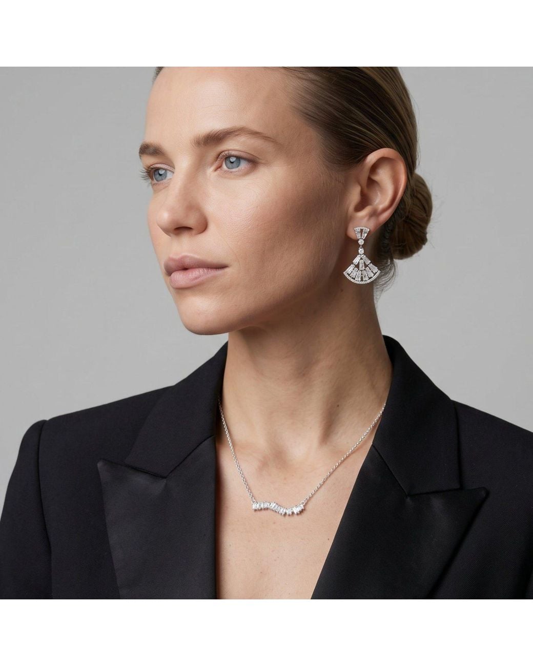 Uchi and Soto White Gingko Rhinestone Earrings