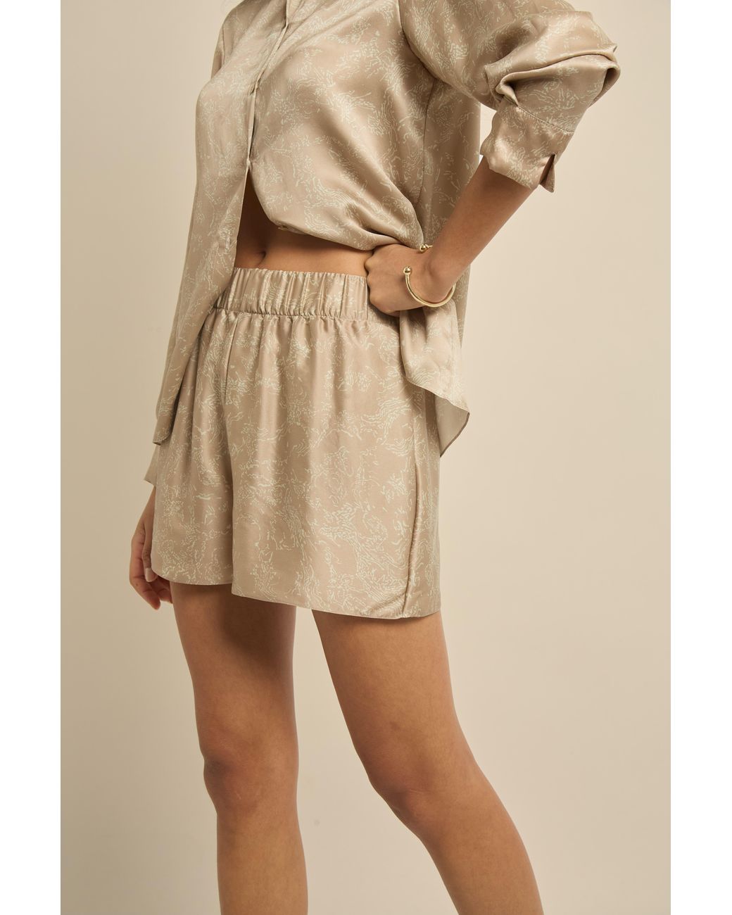 Lily Rou Natural Neutrals Silk Ripple Relaxed Shorts