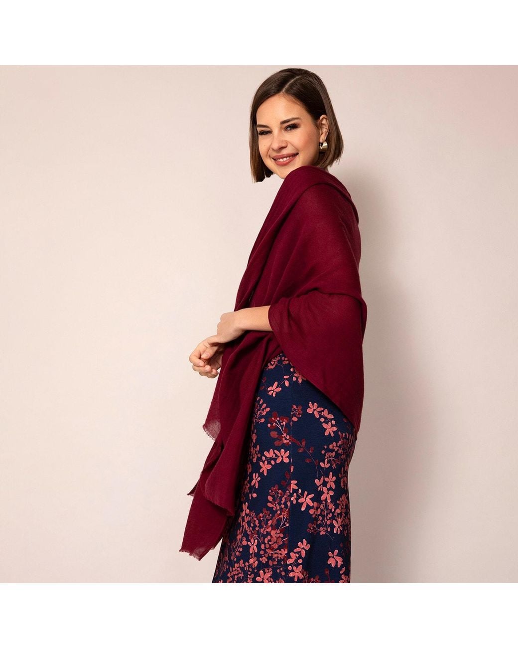 Alie Street London Red Aurielle Silk Wool Scarf Deep Wine